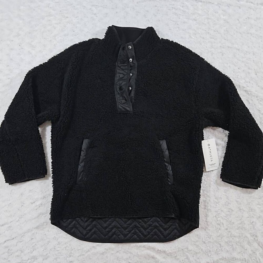 Athleta Cozy Sherpa Snap Sweatshirt Black 466888 Womens Size Large New With Tags